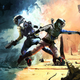 Selene and Selene stand back to back and fight off tentacle monsters in Returnal's co-op mode.